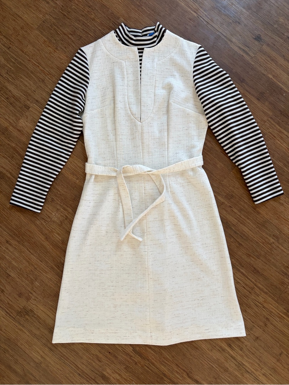 Vintage Wilshire Blvd Faux Jumper Mod Dress Brown Stripe Cream Tweed - Fits M/L